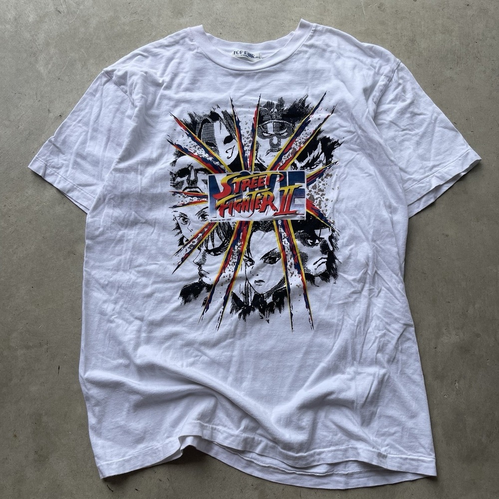 Vintage 1993 Street Fighter 2 White T-shirt Character Break Through Tee Size S/M